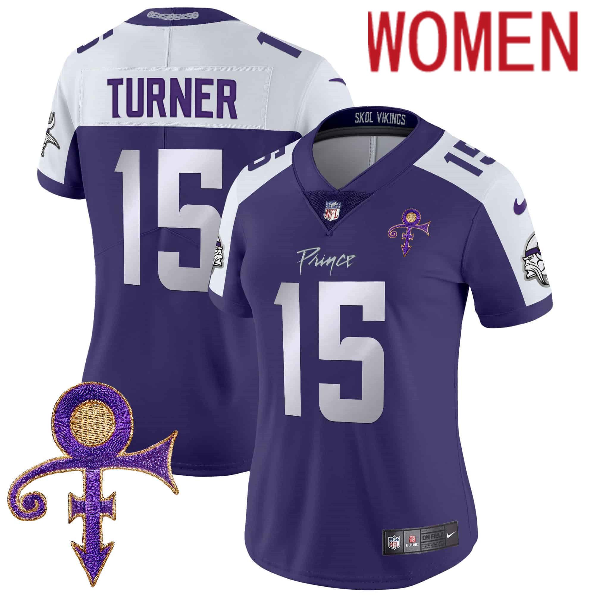 Women Minnesota Vikings 15 Turner Purple 2024 Nike Prince Vapor Limited NFL Jersey